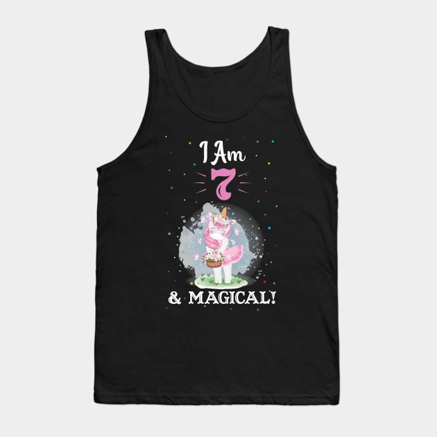 I am 7 and Magical! Unicorn Birthday Gift for Girls Tank Top by Creative Design